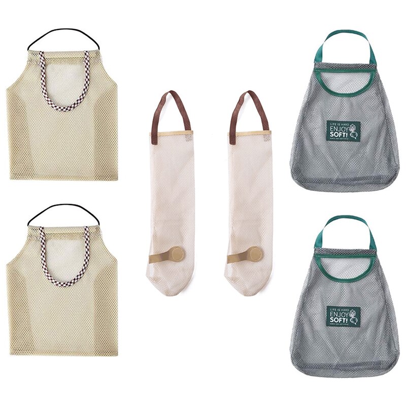 Panier à fruits suspendu, 6 pièces, sac en filet pour légumes, rangement suspendu réutilisable, panier mural lavable pour garlicas, pommes de terre et oignon: Default Title