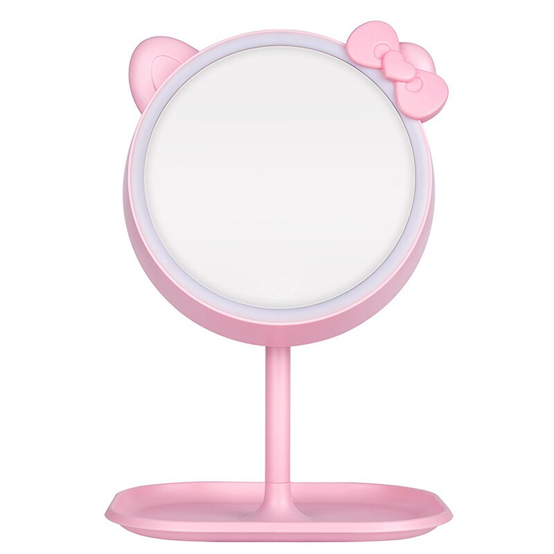 Espejo de maquillaje con orejas de gato rosa, espejo de pie con pantalla táctil, espejo de tocador, luz ajustable, espejos de escritorio cosméticos: Single color Plug-in