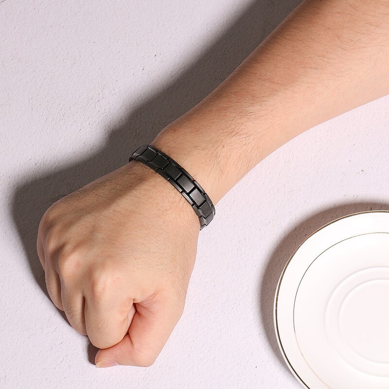 12mm schwarze magnetarmbänder und fußkettchen für herren aus edelstahl, energie-therapie-schmuck, lässiges herrenarmband, pulseira