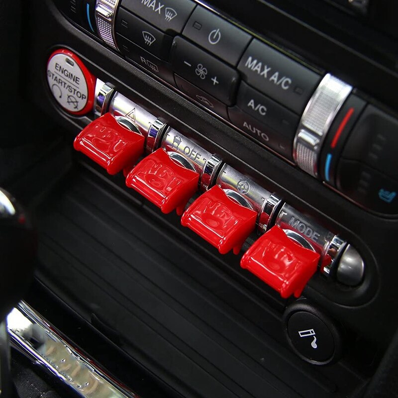 -4 stk bil interiør center rød kontrol navigation gps knap dæksel trim dekoration cap til ford mustang