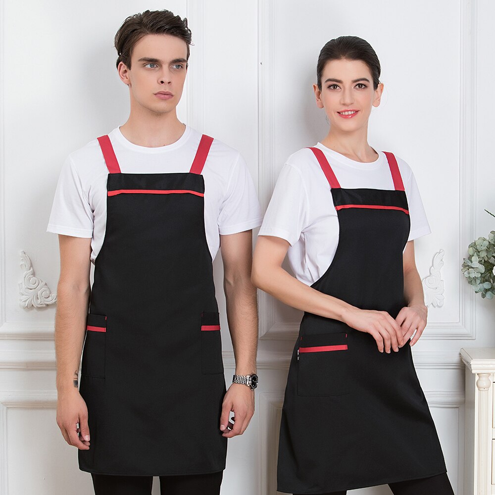 Forklæde kok arbejdstøj webbing sløjfe-knude unisex forhindre fald kantine cafe køkken restaurant fest kokke uniformer tjener servitrice: Sort