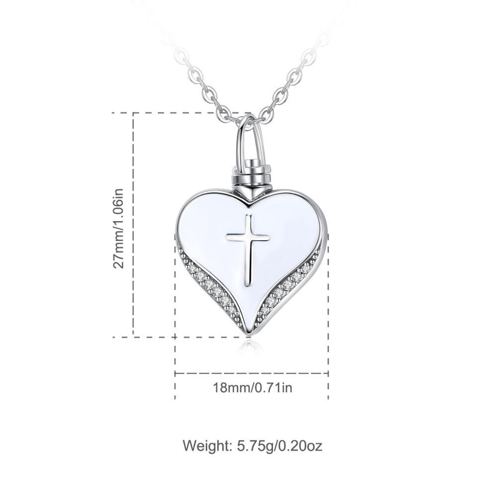 1pc Sterling Silver Heart Cremation Urn Necklace Ash Jewelry Memorial Keepsake Cross Pendant Forever in my heart CZ Necklaces G1