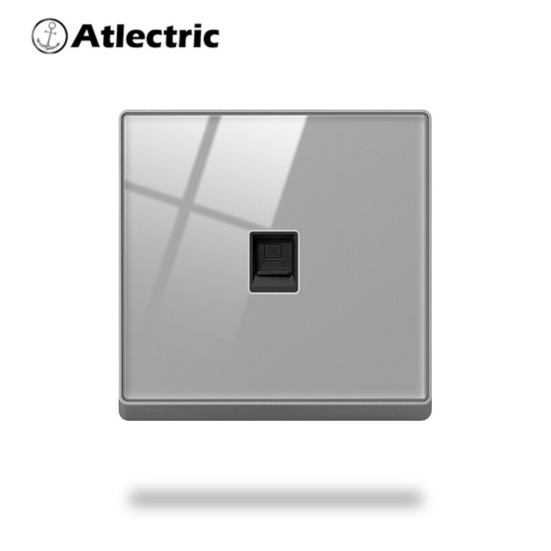 Atlectric Wall Socket Rj45 CAT5 Internet Outlet With TV Outlet Gray Crystal Glass Panel Double Computer Network Socket 86mm*86mm