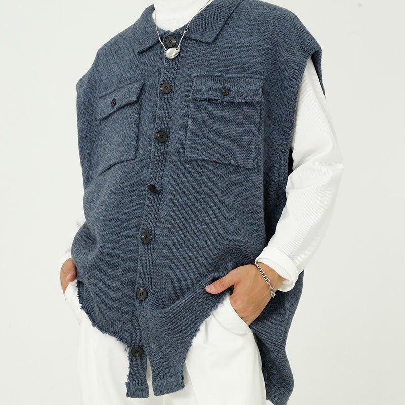 Homme surdimensionné Vintage Streetwear Hip Hop chandails veste hommes ourlet cassé sans manches tricoté gilet pull manteau