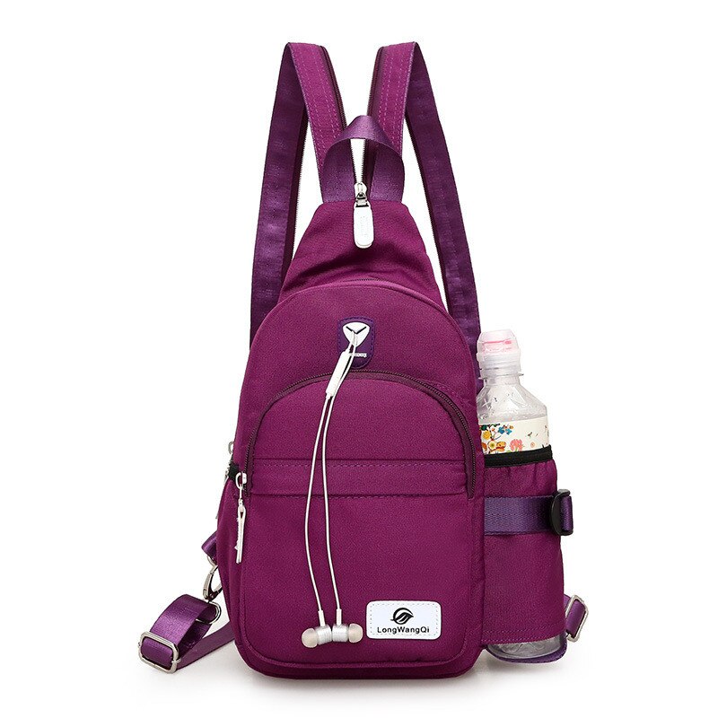 Novo saco de ombro de náilon feminino diário viagem pequenas mochilas saco feminino casual sacos de peito senhoras bagpack mochila: purple