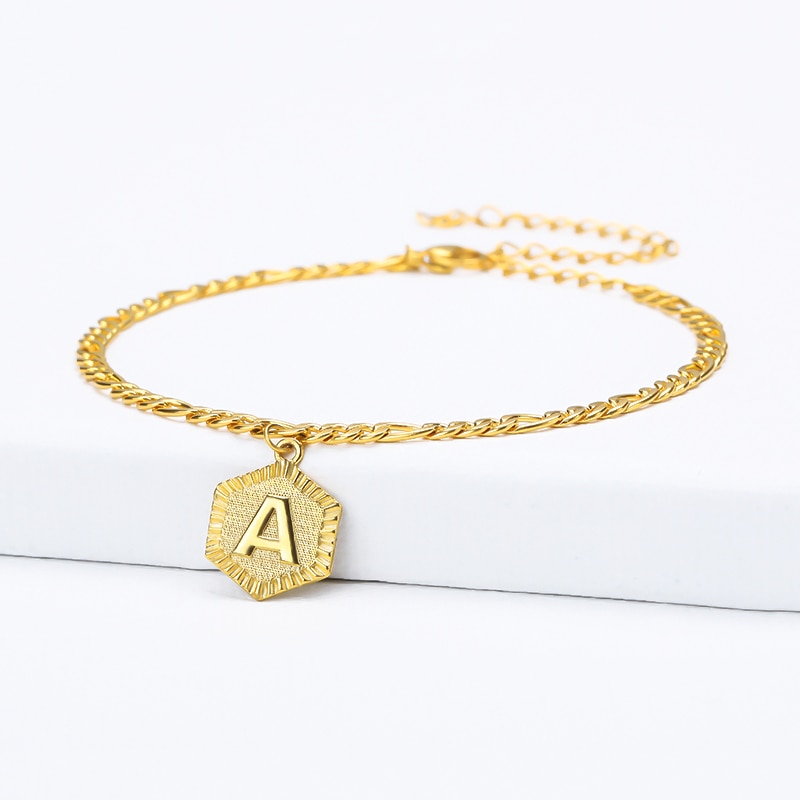 Hexagon A-Z knapp Initial Fußkettchen Für Frauen Gold Edelstahl Fuß Kette Weibliche Knöchel Armbinde Auf sterben Bein Schmuck