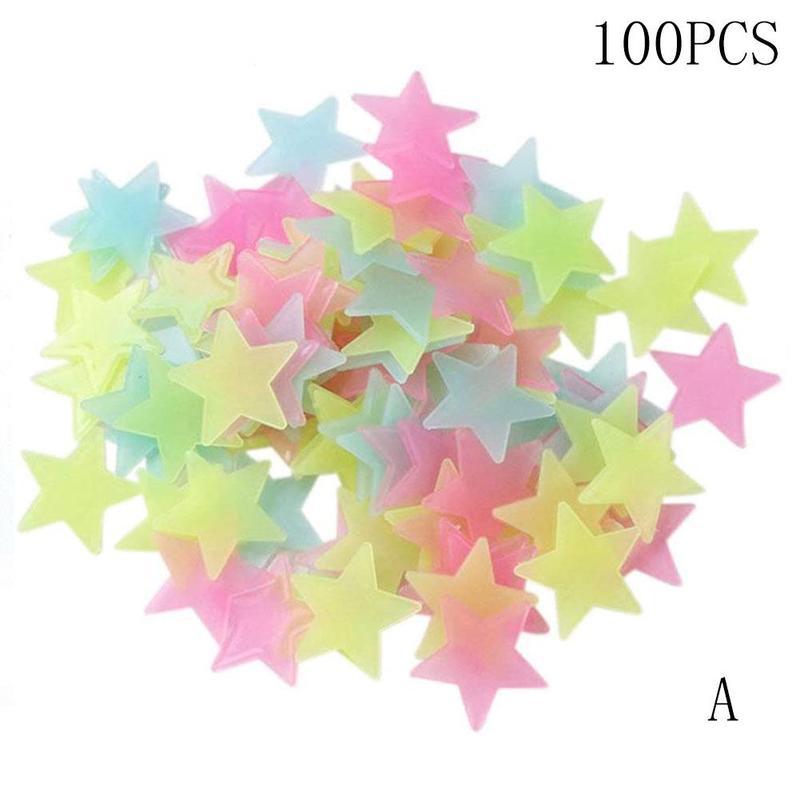 100 stücke 3cm Leuchtende Sterne Aufkleber Diy freundlicher Wohnzimmer Schlafzimmer Zauberstab 3-farbe Gemischt Sterne Aufkleber Hause sternenklar Dekor Zubehör: A