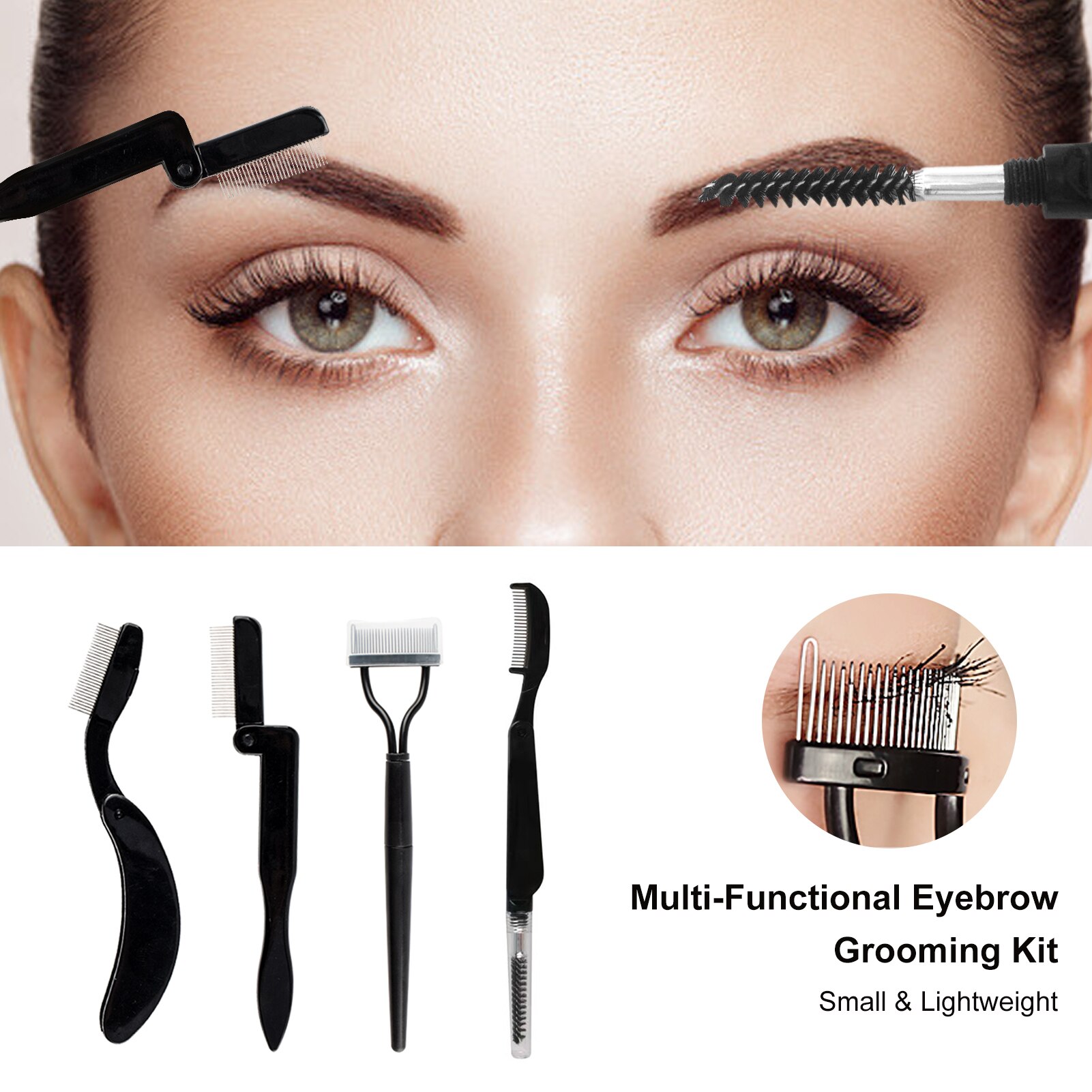4 en 1 Kit de sourcils multifonctions cils à sourcils brosse de toilettage peigne outil à sourcils en acier inoxydable