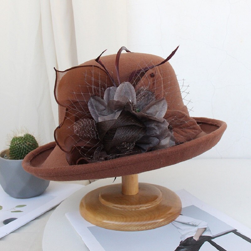 Sombrero de lana con flores para mujer, gorro cálido de ala ancha, , para , decoración, otoño e invierno,: A9