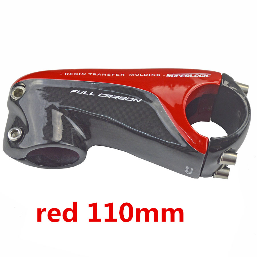 Carbon frempind sport underholdning cykling cykel dele cykel frempind cykel tilbehør 80/90/100/110mm 28.6mm 3k glans 6 grader: Rød 110mm