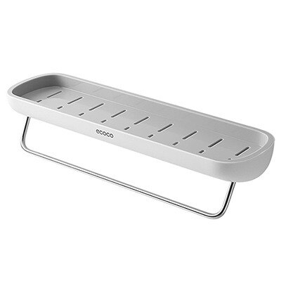 Ecoco Adhesive Bathroom Shelf Organizer Wall Mounted Shampoo Spices Shower Storage Rack Holder Bathroom Accessories: Grey with rod