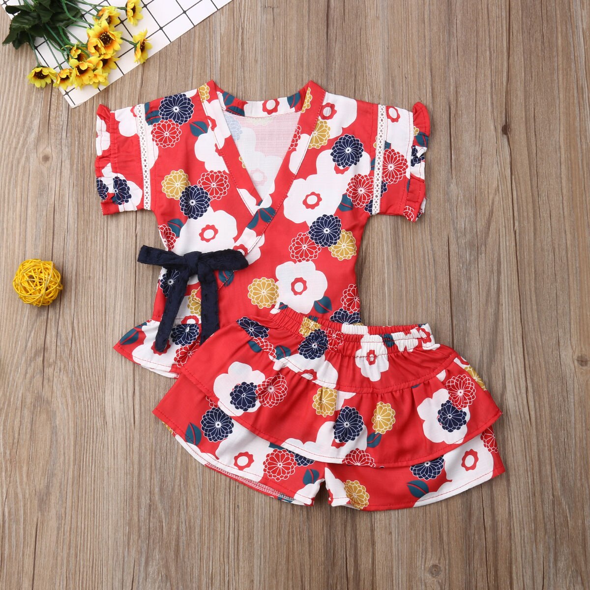 Uk Peuter Kid Baby Meisje Bloemen Ruche Tops Shorts Outfit Kleding Pyjama Zomer