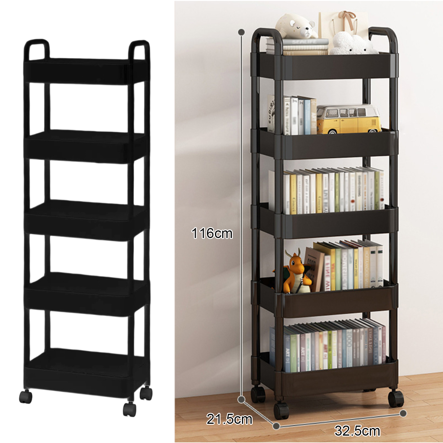 3/4/5Tier Multi-Functional Storage Rack Heavy Duty Organizer Small Cart with Wheels Kitchen Bathroom Storage Trolley Snacks Rack: Clear