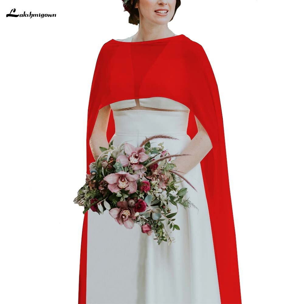 Eenvoudige Goedkope Bruiloft Accessoires Jassen Bolero Chiffon Wedding Cape Sjaals Wit En Ivoor Bruids Wraps: Rood