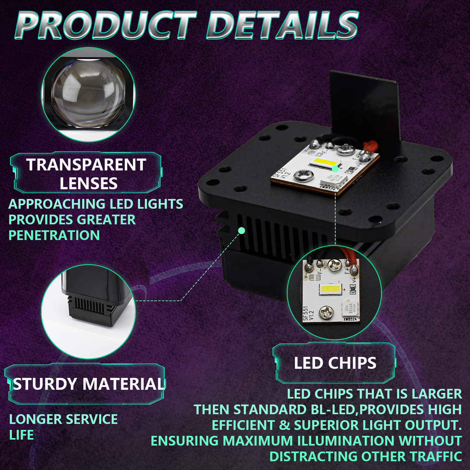 Bi Led Projector Retrofit Waterproof LED High Beam Projector 1.5 inch Matrix LED Lens Bi-led Auxiliary Headlight Car Fog Light