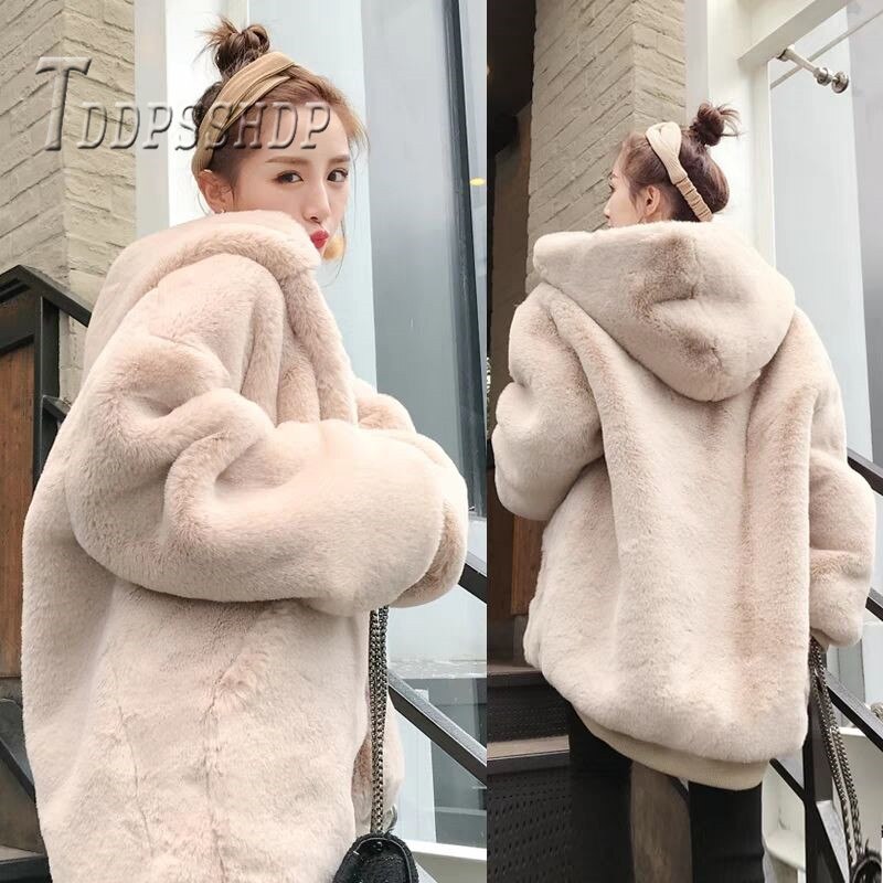 Abrigo de imitación de piel de nutria para mujer, chaqueta gruesa y cálida informal, abrigo liso,