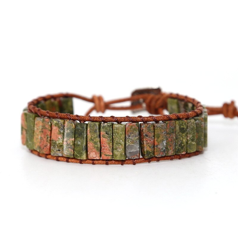 Vintage Natuurlijke Groene Steen Hand Geweven Lederen Wrap Armband Bohemen Stijl Creatieve Kralen Armband Sieraden Voor Vrouwen Party