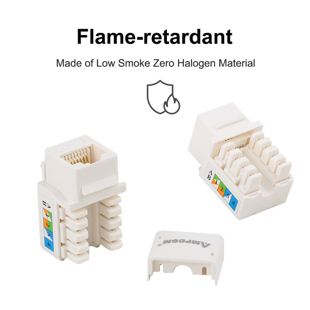 CAT6 Keystone Jack,AMPCOM Snap-in RJ45 Punch-Down Cat.6 Keystone Module Adapter 100/1000 Mbps |UTP|Compatible with CAT.6/CAT.5e