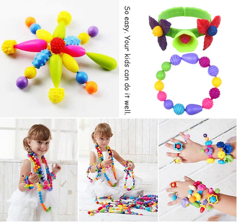 500g popperler snapperle farverigt gør-det-selv smykkesæt pædagogisk pigelegetøj laver halskæde armbånd ring gyh
