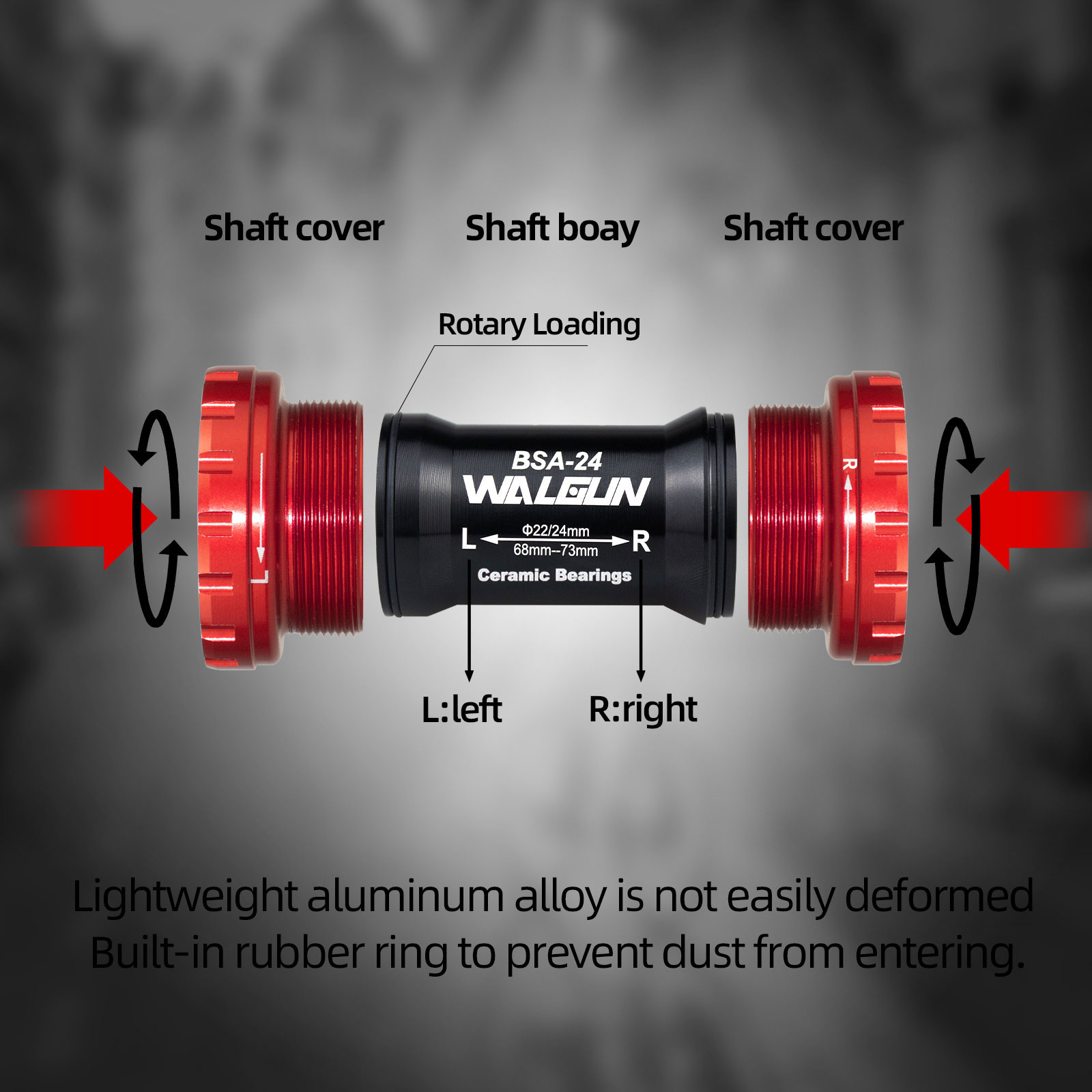 Walgun Bicycle Bottom Bracket BSA Thread Kit Road MTB Bike Frame 68/73 for Axis 24/22 and 29/30mm for Shiman SRM GXP Crankset