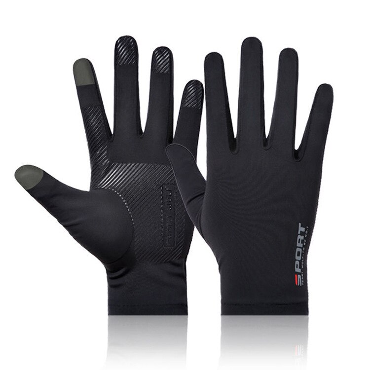 Sommer is silke halvfinger helhandsker kørsel cykling mænd elastisk uv-beskyttelse solcreme skridsikker kvinder to-finger handsker: Fuld-kvinde-sort