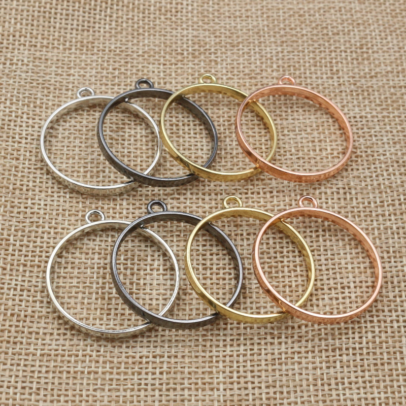 10 unidades, bandeja colgante de resina epoxi con marco metálico de aleación de Zinc hueco redondo de 34x29,5mm para accesorios de fabricación de joyas DIY