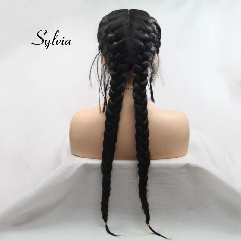 Sylvia Licht blond Doppel flechten Perücke Mit Baby Haar Synthetische flechten Spitze Vorderseite Perücken Wärme Beständig Faser Haar Mittelscheitel