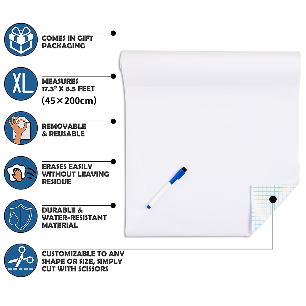 Whiteboard Stickers Krijtbord Uitwisbare PVC Draw Mural Decor Krijtbord Muursticker voor Kinderkamers Slaapkamer Kantoor 45x200cm