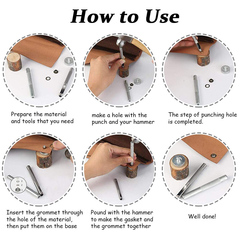 Outil à œillets pour bricolage, œillets, maroquinerie, vêtements, chaussures, rideaux, diamètre intérieur, 4mm, 5mm, 6mm, 8mm, 10mm, 12mm, 80 ensembles