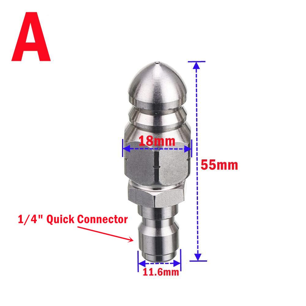 Hogedrukreiniger Rioolreinigingsmondstuk met 1/4 "Snelkoppeling Roestvrij staal 5000 PSI Afvoerreinigingsmondstuk