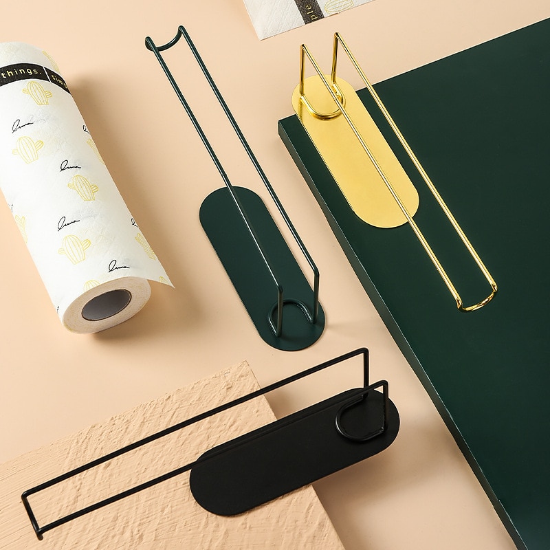 Nordisk guld järn pappershanddukshållare väggmonterad förvaringsställ hemorganisatör hylla köksredskap för handdukspapper plastfolie