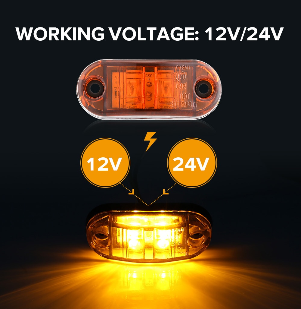 Aotogo 12V 24V Waterproof LED Work Light LED Bar Off Road Front Side Marker Light Position Truck Trailers side lights Side Lamp