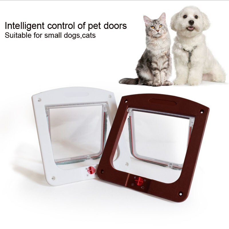 Intelligent Control 4 Way Pet Cat Puppy Dog Supplies Lock Lockable Safe Door White Brown Cat Gates for Small Dog Cat