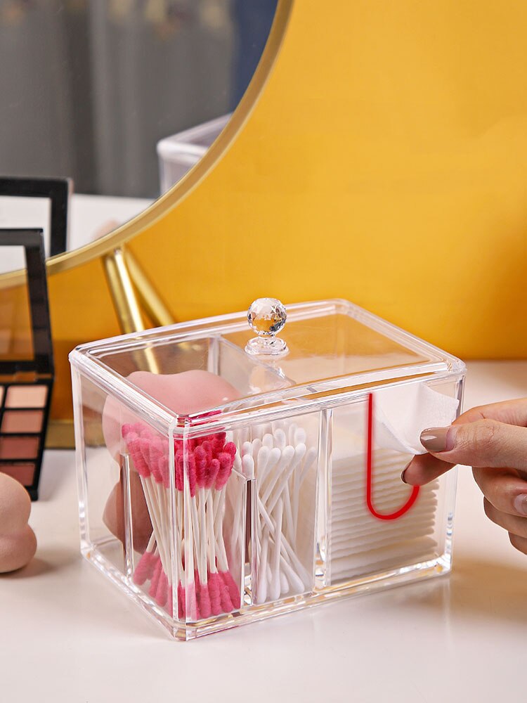 Cotton Swabs Storage Box Case Cotton Swab Stick Toothpick Cosmetic Makeup Organizer Case Holder Clear Acrylic