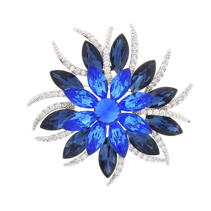 Fengxiaoling Mode Metalen Zirkoon Broches Voor Vrouwen Blue Zircon Bloemen Broches Kantoor/Carrière Vrouwelijke Fijne Sieraden