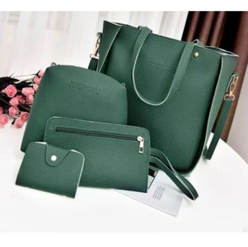4Pcs Set Women Ladies Leather Shoulder Bags Tote Purse Satchel Messenger Bags /BY: Green