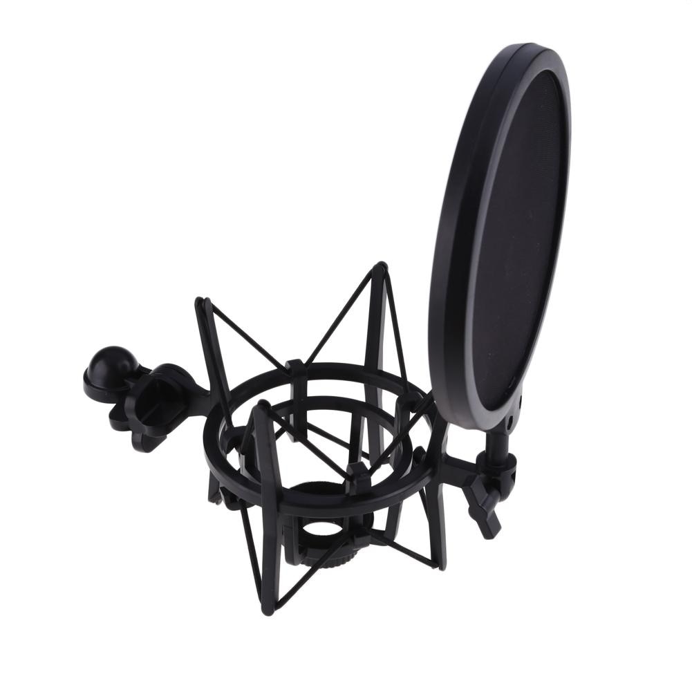 Microphone Mic Shock Mount Holder with Shield Filter Screen Universal Mic Bracket for 21mm Diameter Condenser Mic