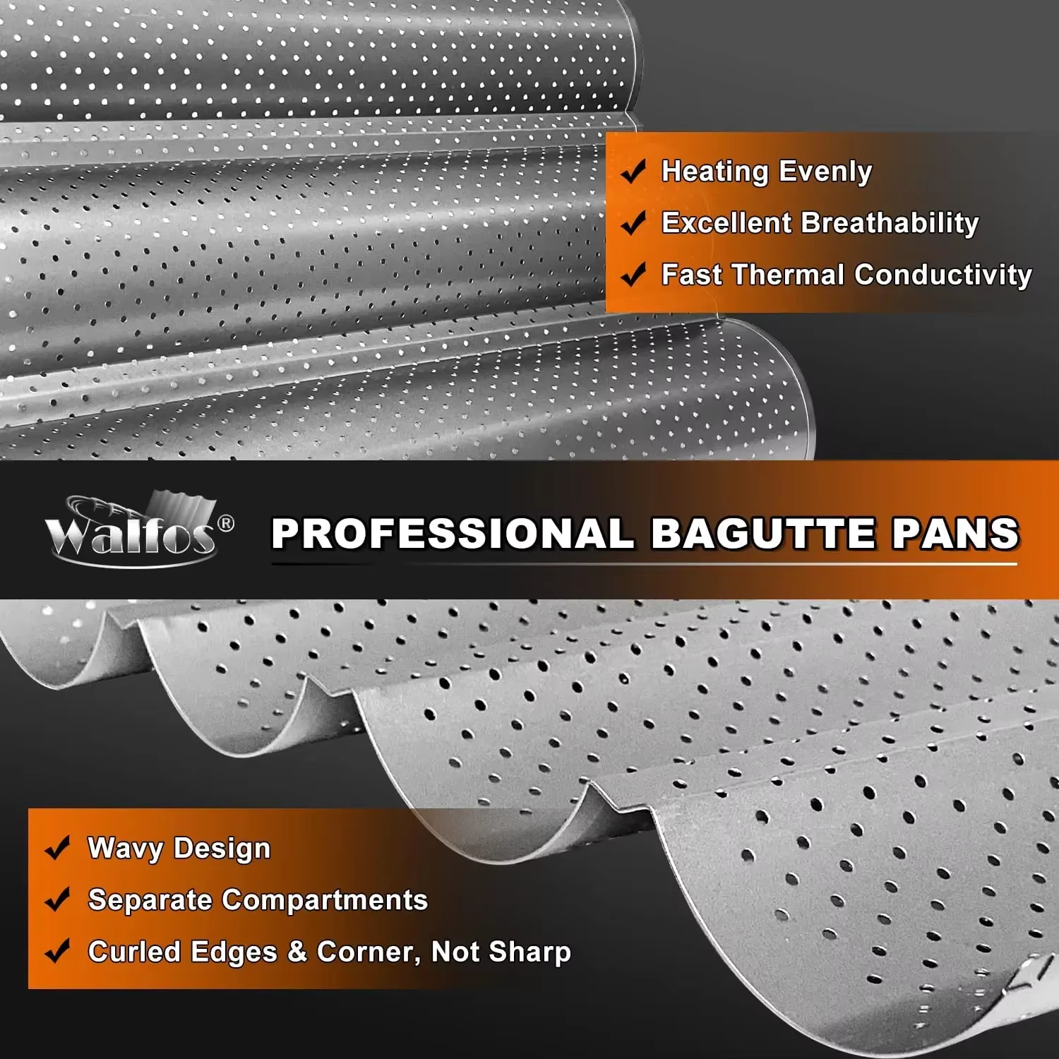 Nonstick Perforated French Bread Baking Pan Carbon Steel Baguette Pan French Bread 4 Wave es Loaf Bake Mold Cooking Tray