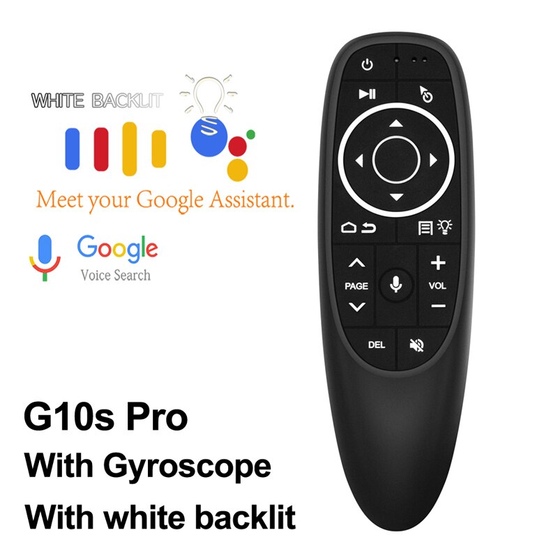 Mando a distancia G10s pro para caja Android tv, dispositivo inalámbrico y micrófono con giroscopio, con retroiluminación, Control por voz, 2,4G, IR, aprendizaje: G10s Pro