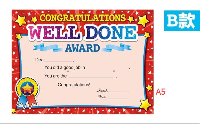 Récompense de certificat en anglais de , 50 pièces, fournitures d'enseignement, récompenses pour étudiants, papier de certificat de formation en anglais: B Style A5 50PCS