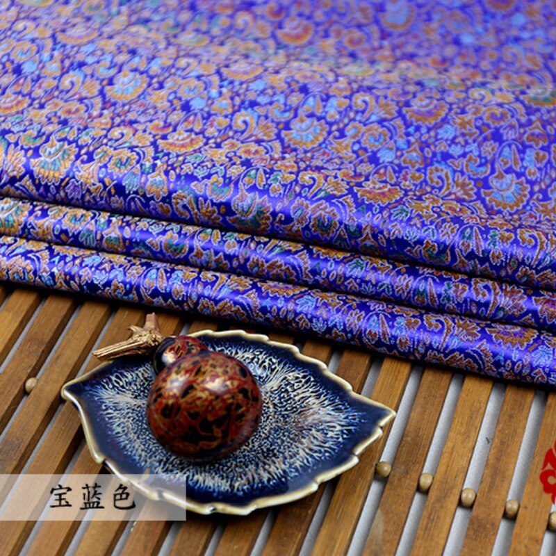 Width 75cm Silk Jacquard weave Metallic Brocade Fabric Chinese Hanfu Dress Bjd Kimono Material Celosia Cloth By the Half-yard: Sapphire