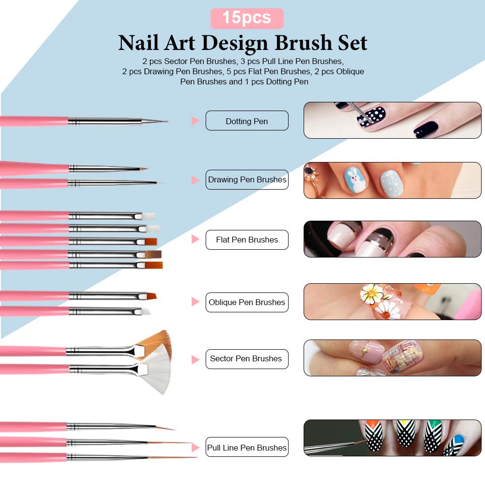 Nail Art Set Gel Brush Dotting Pen Glitter Polish Rhinestones Striping Tape Stickers Accessories Tools Kit Decorations