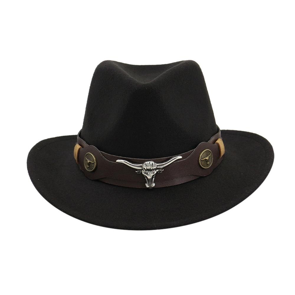 Men Women Retro Felt Cap Western Cowboy Wide Brim Cap Западная Ковбойская Шапочка M0312: Black