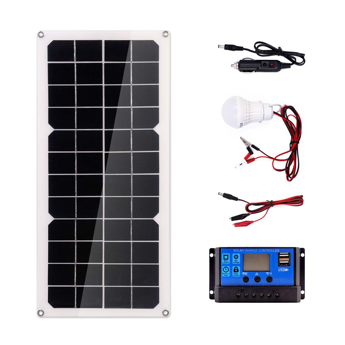 100W Zonnepaneel 18V Dual Usb Uitgang Met 3W Led Lamp + 10A Usb Solar Regulator Charger controller Voor Auto Outdoor Camping Licht