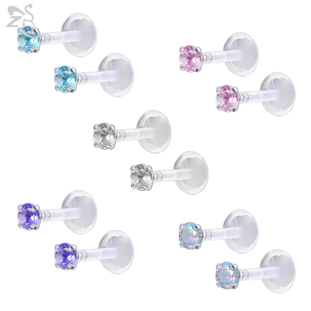 ZS 10-12 Teile/los 16G Klar Bioflex CZ Kristall Labret Monroe Lippen Ring einstellen Ohr Wendel Tragus Knorpel ohrring Zucht durchbohren Schmuck: B