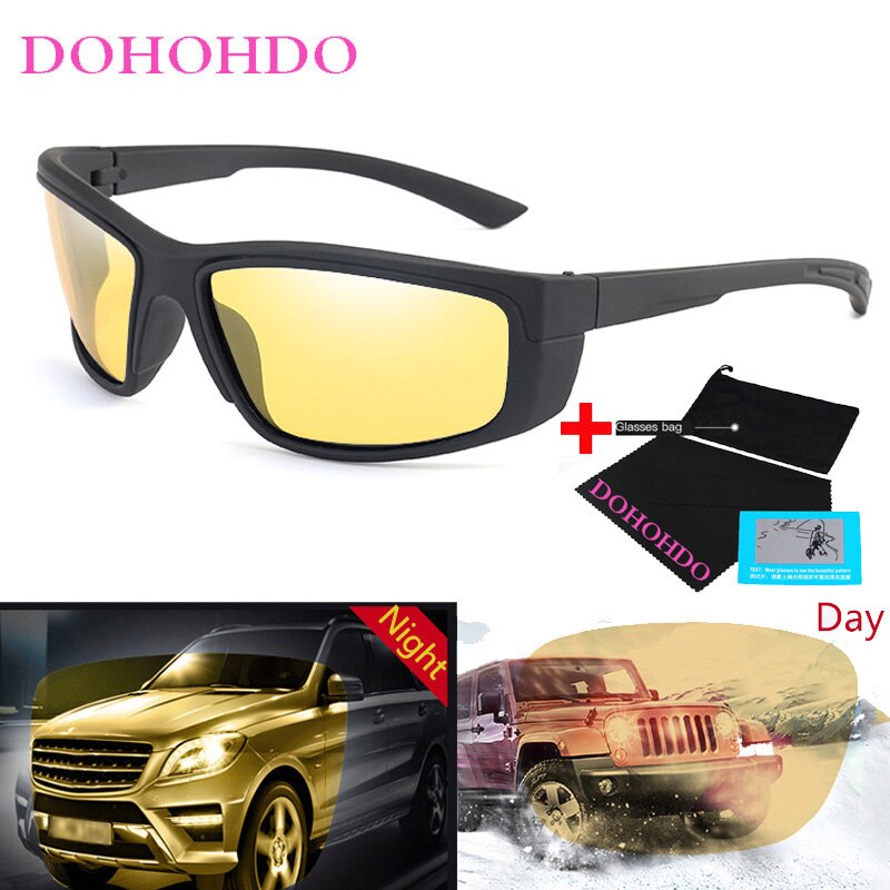 DOHOHDO Men&#39;s Driving Glasses Cycling Glasses Night Vision Cycling Sunglasses For Bicycle Cycling Goggle Polarizing Glasses: NV-With Bag