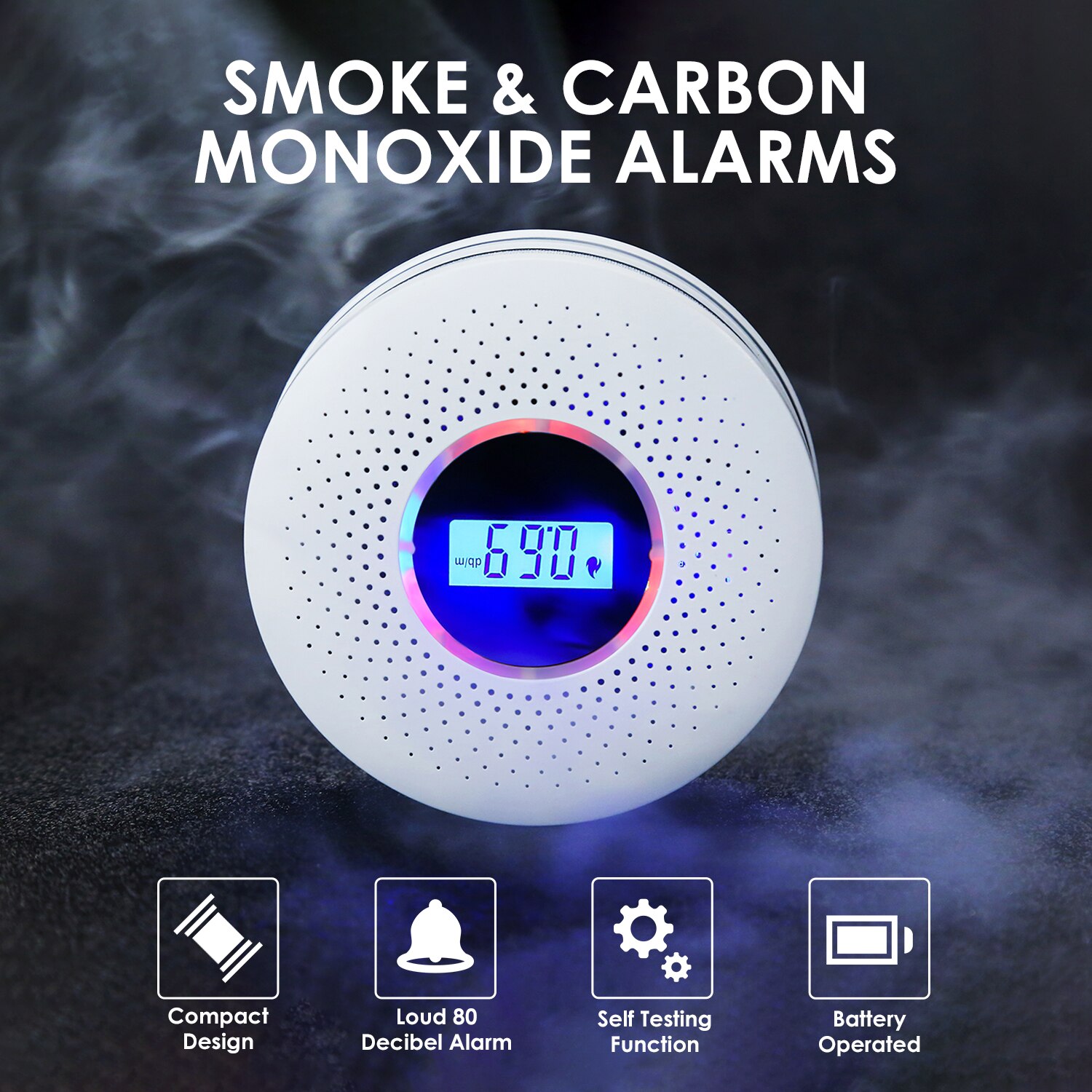 Combination Smoke and Carbon Monoxide Detector with LCD Display Battery Operated Smoke CO Alarm Detector Home Safety Accessories