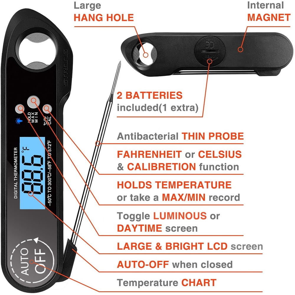 Airmsen Digitale Voedsel Thermometer Elektronische Keuken Thermometer Vlees Water Melk Bbq Oven Waterdichte Thermometer Koken Gereedschap
