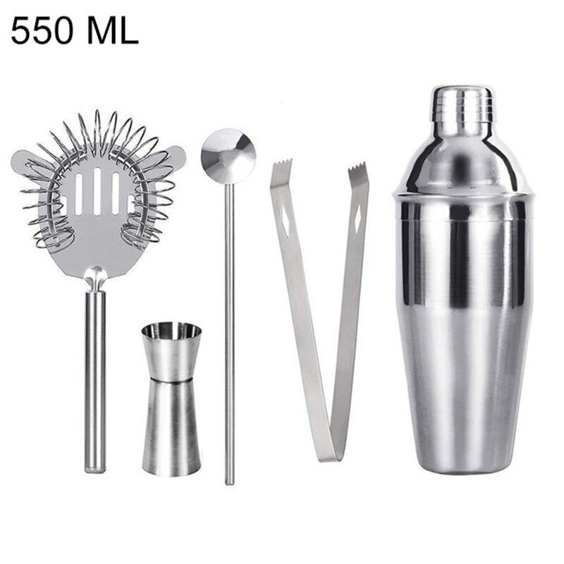 550/750ml cocktail shaker mixer vin martini boston shaker bartender sæt til rustfrit stål drink party bar tilbehør: 550ml 5 stk