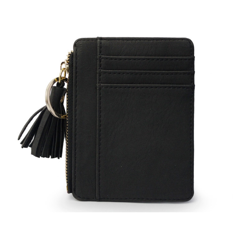 Matt Leather Mini Tassel Women Card Holder Cute Credit ID Card Holders Zipper Wallet Case Change Coin Purse Keychain Nubuck